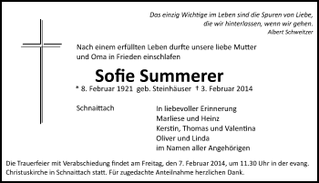 Traueranzeige von Sofie Summerer von Pegnitz-Zeitung